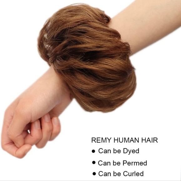 Medium Chestnut Brown Remy Human Hair Messy Bun - Picture 4 of 9